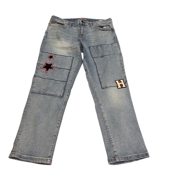 Tommy Hilfiger Women's Boyfriend Jeans Star & H Patches Blue 10 - Picture 1 of 12